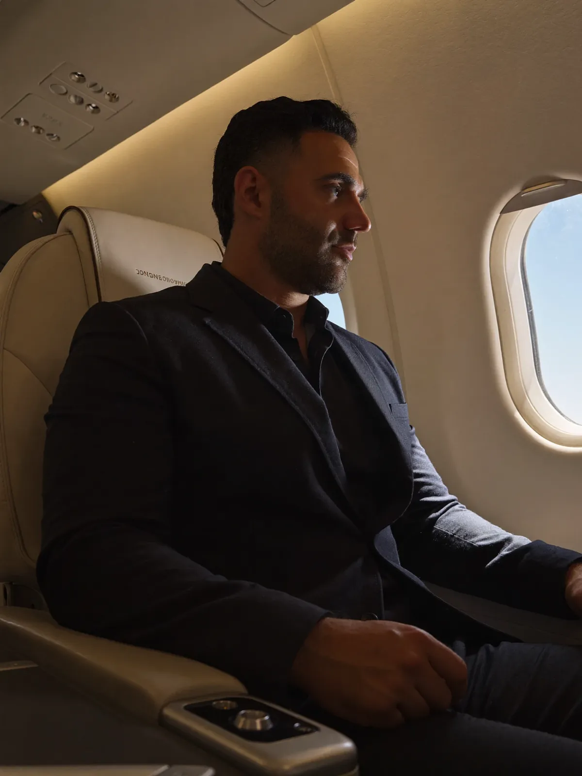 Giordano Siton on a business flight